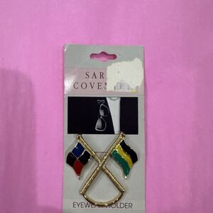 Sarah Coventry Vintage Flag Brooch Pin Eye glass hanger original card NEW